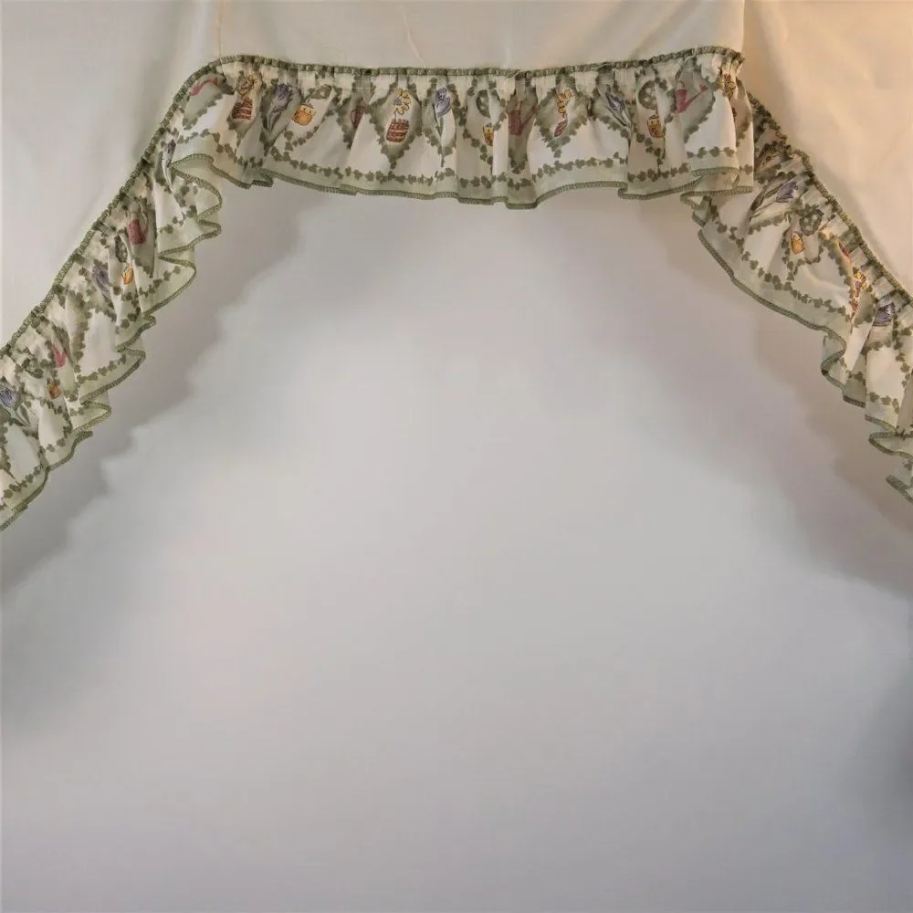 Kitchen Window Valance Ruffled Swag Potted Flower Print Farmcore Cottagecore